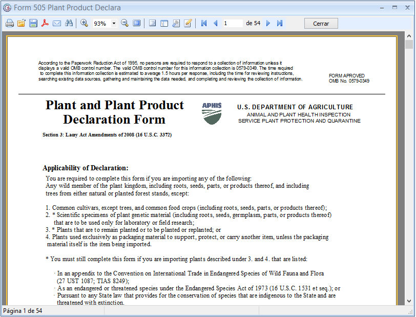 Plant and Plant Product Declaration Form 505
